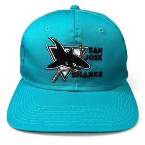 Vintage 1990s San Jose Sharks Youngan G Cap NHL Hockey Snapback Hat Teal Rare